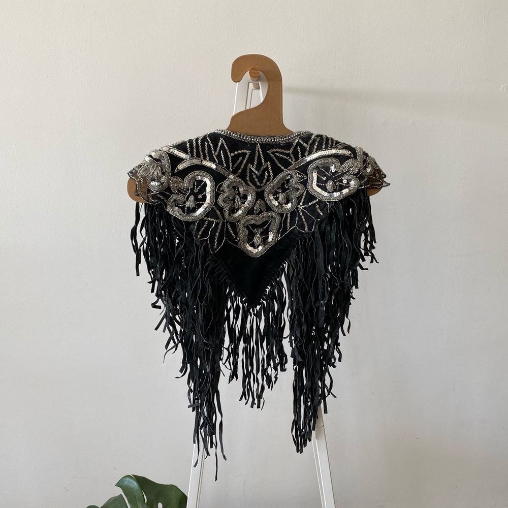 Beaded Festival Fringe Leather Poncho - Picture 4 of 5